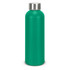 A green recycled aluminium drink bottle with a silver metal cap and a smooth finish.