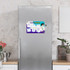 A magnetic weekly planner in vibrant purple and white attached to a fridge, with a marker beside it.