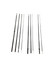 A collection of black banner poles of varying lengths arranged in a straight line, some with silver accents.