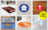 A collection of colourful floor stickers, including designs for coffee, directional arrows, and "Now Open" messages.