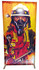 A promotional light box featuring a fireman in protective gear, with vibrant red and yellow colours.