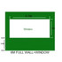 A promotional display design featuring a green wall with a 6m full wall and a 1m window opening.