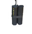 A black sand bag product with a grey strap, featuring a logo on its side, designed to hold two cylindrical sections.