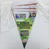 A triangular paper bunting in various colours featuring Rugby World Cup 2015 designs and a logo.