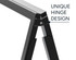 A black A-frame with a unique hinge design, featuring a silver metallic edge. It has a sleek and modern appearance.