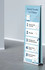 A double-sided pull-up banner, 850mm x 2000mm, featuring a blue design and dental health tips. It includes a logo.