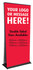 A double-sided pull-up banner with a red background, featuring space for a logo or message and available in multiple sizes.