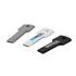 Three USB flash drives in metallic, white, and black colours, with a key-like design and logos on some of them.
