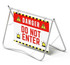 A signage swing stand with a red and white "Danger Do Not Enter" panel, featuring yellow alert symbols and a silver frame.