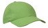 A green cap with a curved brim and six panels, featuring a logo on the front.