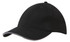 A black cap with a sandwich trim and a curved brim. The cap features a logo on the front.