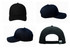 A navy cotton twill cap with a buckle, featuring a smooth design and logo emblem. Multiple angles are displayed.