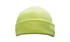 A luminescent yellow safety beanie with a folded cuff and a smooth texture, featuring a logo.