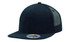 A black snapback cap with a mesh back and a circular logo on the front.