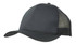 A black breathable poly twill cap with a mesh back and a curved brim, featuring a logo on the front.