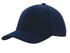 A navy blue college cap with a curved brim and a structured shape, featuring a logo on the front.