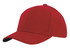 A red cap featuring a contrasting peak under, designed with a smooth fabric and a structured crown.