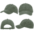 A green enzyme washed pigment dyed cotton twill cap with a curved brim and adjustable strap at the back.
