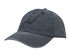 A dark grey, enzyme washed, pigment dyed cotton twill cap with a curved brim and a logo on the side.