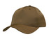 A brown baseball cap with a curved brim and six ventilation holes, featuring a branding logo.