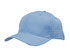 A light blue cap featuring breathable poly twill with circular perforations, complemented by a logo on the side.