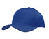 A blue cap featuring breathable poly twill with circle perforations. Includes a logo on the side.