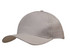 A beige cap featuring breathable poly twill with circle perforations and a curved peak. It has a logo on the side.