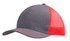A grey cap with a red mesh back and a curved brim, featuring a logo on the front panel.