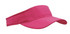 A pink sports visor with a wide brim and adjustable band, featuring a logo on the side.
