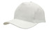 A white breathable poly twill cap featuring a curved brim and a logo.