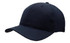 A navy breathable poly twill cap with a curved brim and a fitted design. Features a logo on the front.