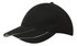 A black cap with a two-tone peak and contrasting stitching, featuring a logo on the side.