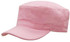 A pink military cap with a flat crown and wide brim, featuring a logo on the side.