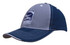A two-tone cap in grey and navy, featuring contrasting stitching and a logo on the front.