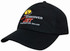 A black cap with a logo and embroidered text, featuring sporty mesh fabric and a curved brim.