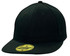 A black snapback cap featuring a flat brim and a logo on the front.
