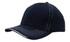 A navy blue cap with contrasting white stitching and an open lip sandwich design. It features a logo.