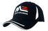 A navy cap with a white trim, featuring a branded logo on the front.