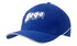 A blue cap with crown piping and a white sandwich peak, featuring a branded logo on the front.