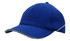 A blue cap featuring a contrasting crown piping and a curved brim, complete with a logo.