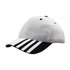A white mesh cap with black striping on the peak, featuring a logo.