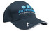 A dark blue cap featuring peak embroidery, with a logo on the front and contrasting stitching on the visor.