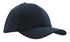 A navy blue cap with a curved brim and a structured crown, featuring a logo on the side.