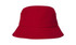 A red brushed sports twill bucket hat featuring a wide brim and a structured design, with branding visible.