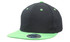 A black cap with a green brim, featuring a logo on the front and snapback closure for youth sizing.