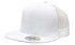 A white cap featuring a mesh back and snapback closure, designed with a flat brim and a logo.