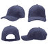A navy blue snapback cap displayed from multiple angles, featuring a solid design with a branding logo.