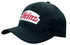 A black cap featuring an embroidered logo on the front.