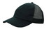 A black cap featuring a soft mesh back and a curved brim, with a logo prominently displayed.