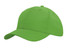 A bright green cap with a curved brim and a logo on one side.